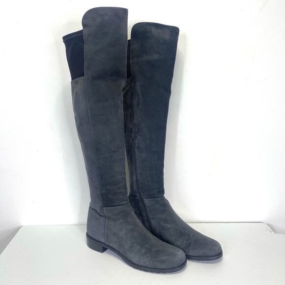 Stuart Weitzman Tall Over The Knee Boots Womens 9M Gray Suede Leather Stretch - Picture 1 of 9